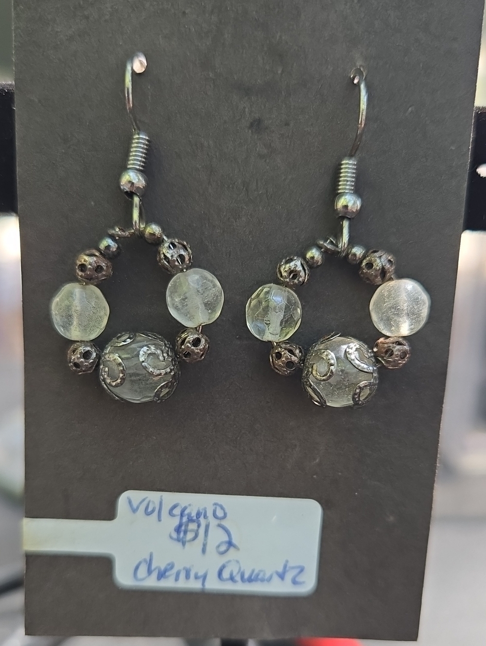 Cherry Quartz Beaded Hoop Earrings - Clear/Gray; G